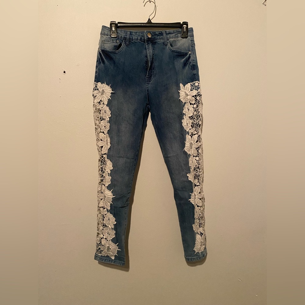 open lace skinny jeans